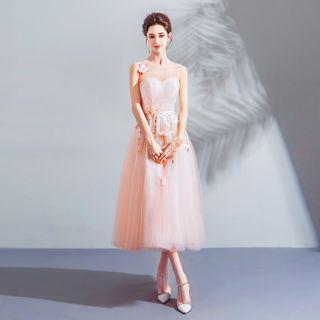 Sleeveless Embroidered Midi Prom Dress
