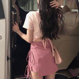 Checked Plaid Skort With Drawstring