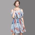Lace Trim Belted Printed A-line Dress