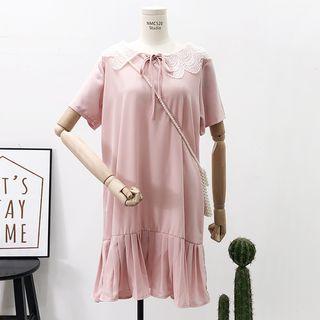 Lace-collar Tie-neckline Loose-fit Dress