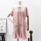 Lace-collar Tie-neckline Loose-fit Dress