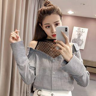 Lace Panel Mock Two-piece Blouse