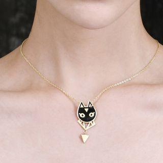 Cat Pendant Alloy Choker Black & Gold - One Size