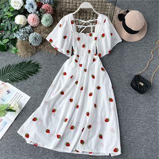 Strawberry Embroidered High-waist Dress