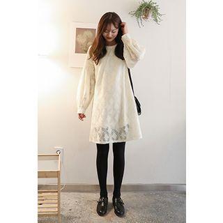 Bishop-sleeve Lace Mini Shift Dress