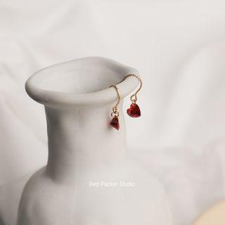 Rhinestone Heart Dangle Earring 1 Pair - Gold & Red - One Size