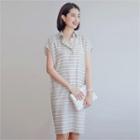 Open-placket Stripe T-shirt Dress