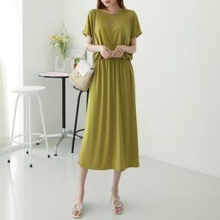 Cap-sleeve Band-waist Maxi Dress