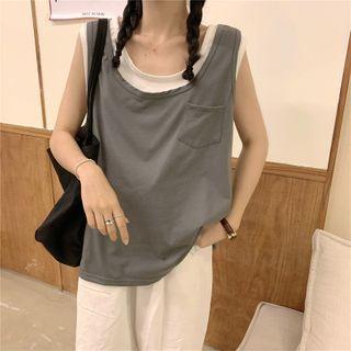 Sleeveless Mock Two-piece Plain Tank Top
