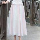 Embroidered Two-tone A-line Midi Skirt