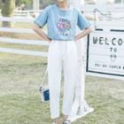 Short-sleeve Print T-shirt / Plain Straight Leg Pants / Set