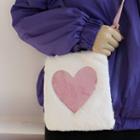 Heart Applique Furry Shoulder Bag