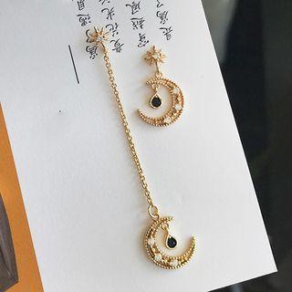 Asymmetric Rhinestone Moon-and-star Drop Earring 1 Pair - Moon - Gold - One Size
