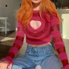 Heart Shape Cut-out Long Sleeve Striped Sweater