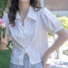 Short-sleeve Collar Lace-up Blouse