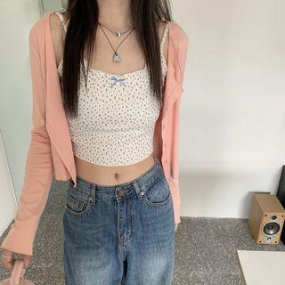 Floral Crop Camisole Top / Cardigan