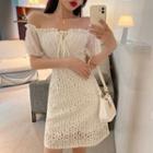 Off-shoulder Frill Trim Floral Mini A-line Dress