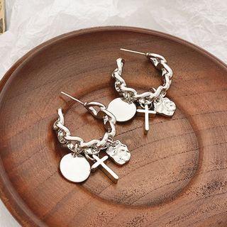 Open Hoop Drop Sterling Silver Ear Stud 1 Pair - 925silver - Tassel - Silver - One Size