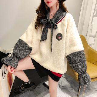 Mock Two-piece Faux-shearling Pullover Off-white - One Size