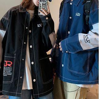Contrast Color Lettering Jacket
