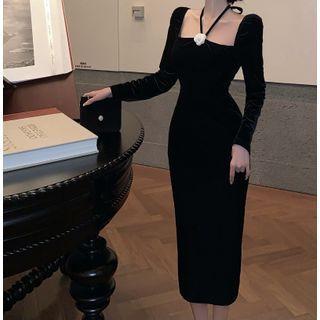 Long Sleeve Halter Sheath Dress
