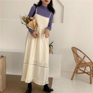 Long-sleeve Mock-neck Top / Spaghetti Strap Plain Midi Dress