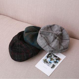 Plaid Beret Gray - One Size