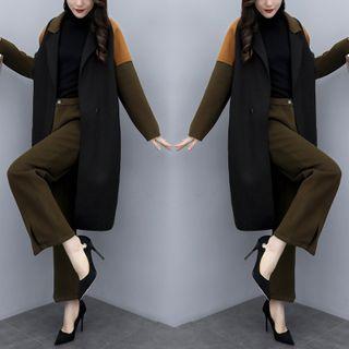 Set: Paneled Long Coat + Wide-leg Pants