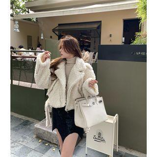 Fleece Zip-up Jacket / Long-sleeve Turtleneck Top / Asymmetrical Mini Pencil Skirt
