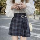 Plaid Buckled Mini A-line Skirt