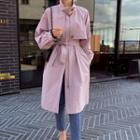 Flap-front Zip-up Trench Coat With Sash