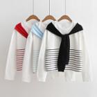 Tie-neck Striped Long-sleeve Top