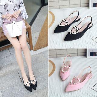 Faux Pearl Slingback Pointy Flats