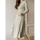 Wrap-front Pleated-panel Long Dress