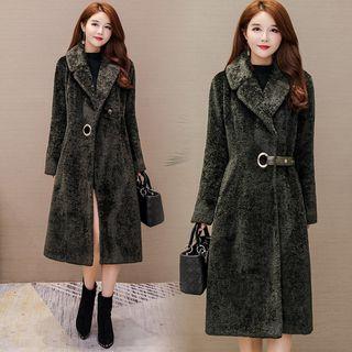 Faux Shearling Open Front Midi Coat