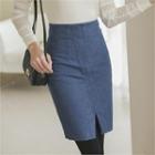 Slit-front Denim Pencil Skirt