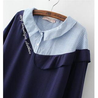 Pinstriped Panel Long Sleeve Pullover Dress