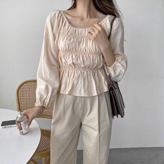 Scoop-neck Shirred-panel Top