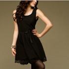 Lace-panel Sleeveless Dress Black - One Size
