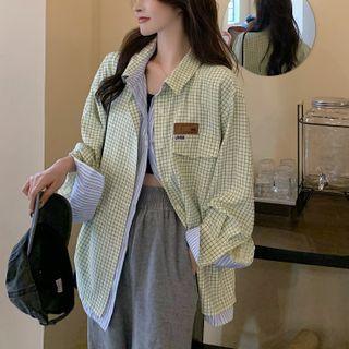 Striped Panel Check Mock Two Piece Shirt