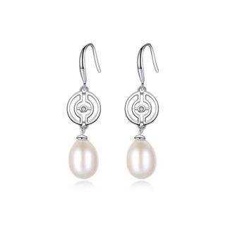 Sterling Silver Fashion Simple Geometric Pattern White Freshwater Pearl Earrings Silver - One Size