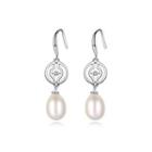 Sterling Silver Fashion Simple Geometric Pattern White Freshwater Pearl Earrings Silver - One Size