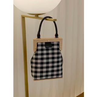 Wooden Frame Check Hand Bag Black - One Size