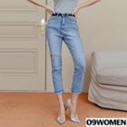 Tall Size Slit-trim Straight-cut Jeans