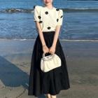 Short-sleeve Knit Top / Midi A-line Skirt / Set
