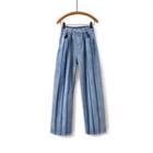 Striped Washed Straight Leg Jeans