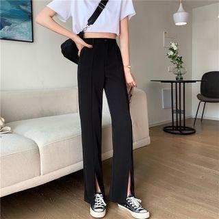 High-waist Front Slit Wide-leg Pants
