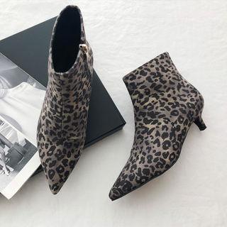 Kitten-heel Pointy Leopard Ankle Boots