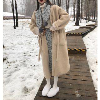 Plain Loose-fit Cardigan / Turtle-neck Top / Set: Leopard Scarf + Skirt