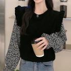 Mock Two-piece Flower Print Ruffle Blouse